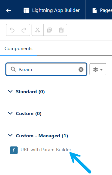 Salesforce Lightning Record Page edit screen, highlighting the URL builder component included with our app.